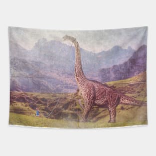 Taking Her Dinosaur For A Walk Tapestry