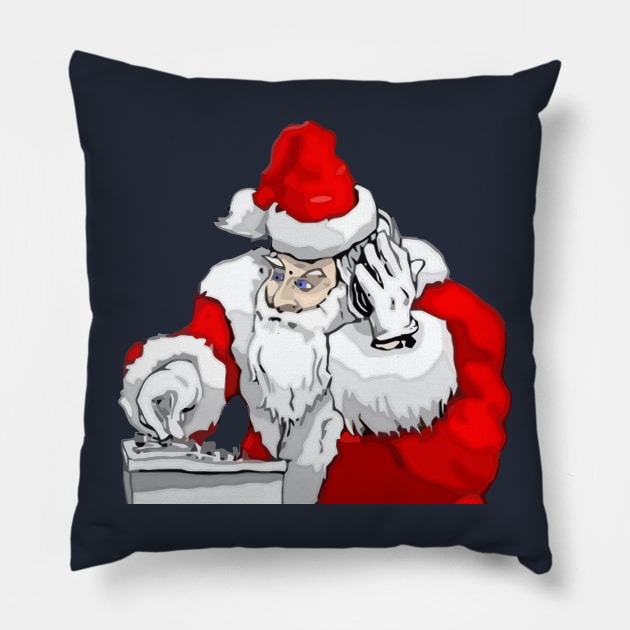 DJ Santa Claus Mixing The Christmas Party Track Pillow by taiche