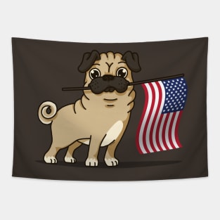 Pug American Flag T-Shirt 4th July Patriotic USA Pug Shirt Tapestry