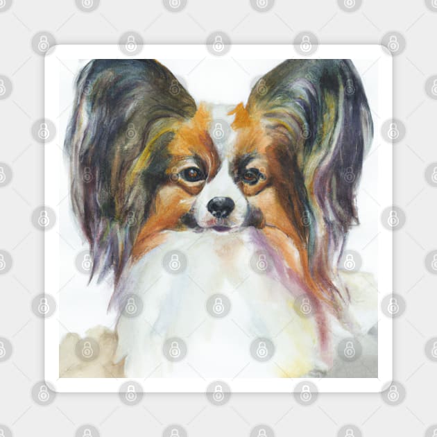 Papillon Watercolor Painting - Dog Lover Gifts Magnet by Edd Paint Something