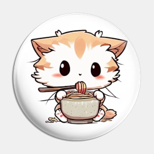 Cat Eating Ramen Pin