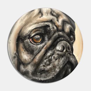 Contemporary Painting of a Pug with Big Gorgeous Eyes on Light Background Pin