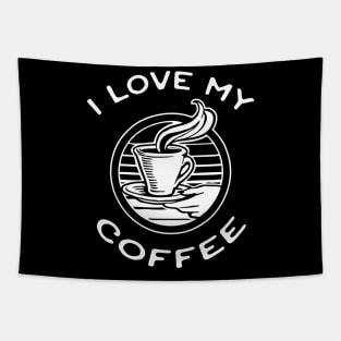 I Love My Coffee Black and White Design Tapestry