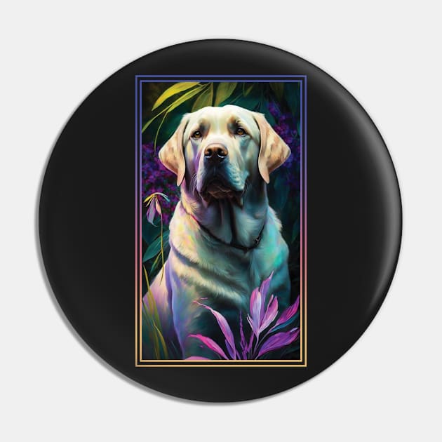 Labrador Retriever Dog Vibrant Tropical Flower Tall Digital Oil Painting Portrait 3 Pin by ArtHouseFlunky