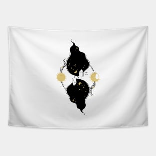 Black and Gold Zodiac Sign GEMINI Tapestry