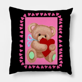 Valentine Teddy Bear Cartoon Fantasy Abstract Print Pillow