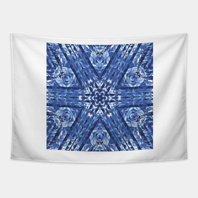 radial snowflake style pattern and design hexagonal kaleidoscopic style in shades of BLUE Tapestry by mister-john