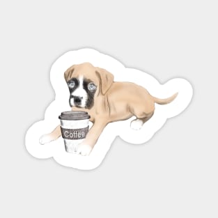 Boxer Dog With Cup Of Coffee Magnet
