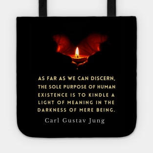 Carl Jung quote: As far as we can discern, the sole purpose of human existence is to kindle a light in the darkness of mere being. Tote