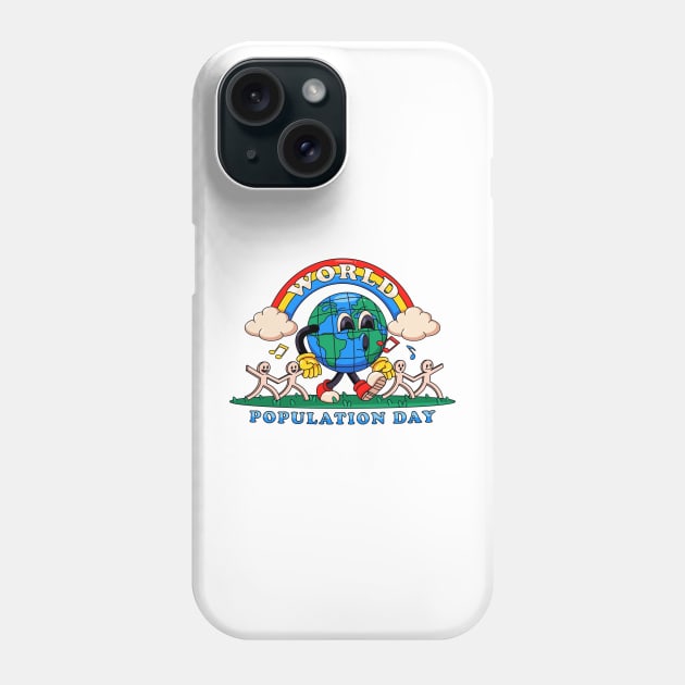 World population day, earth walks happily while holding on to paper humans Phone Case by Vyndesign