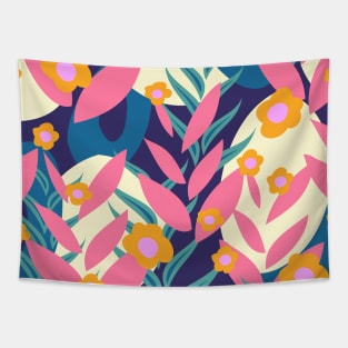 Modern Floral And Abstract Forms Cartoon Tapestry
