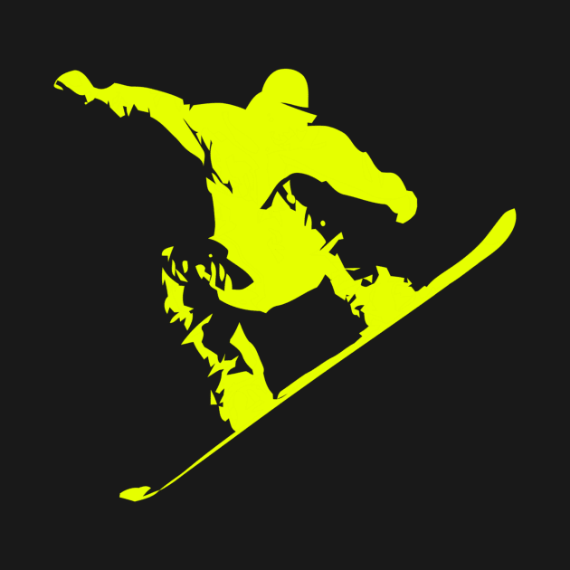 Snowboarding Neon Yellow Boarder on Black by podartist