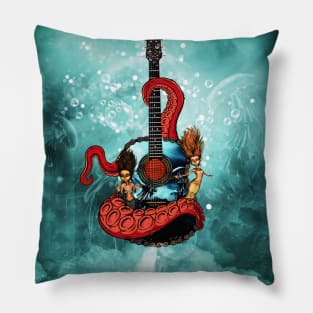 Awesome fantasy guitar with cute mermaids and tentacle Pillow