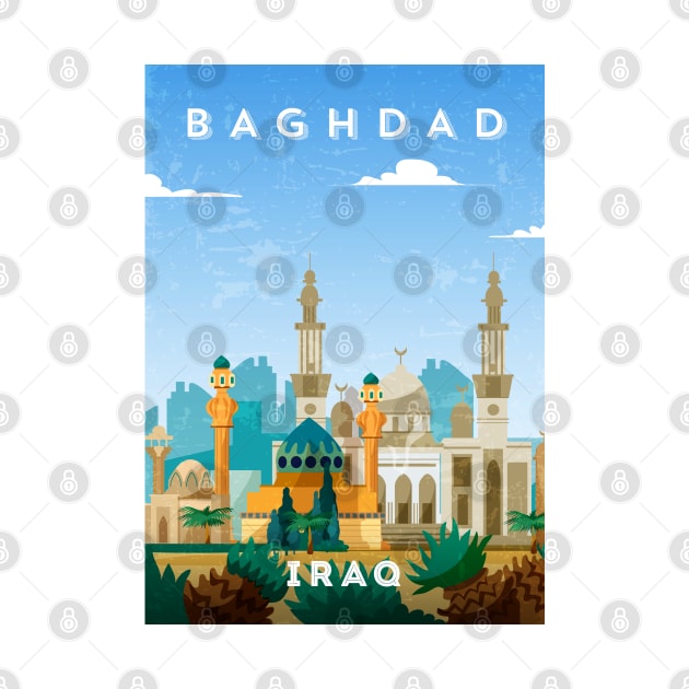 Baghdad, Iraq - Retro travel minimalist poster by GreekTavern