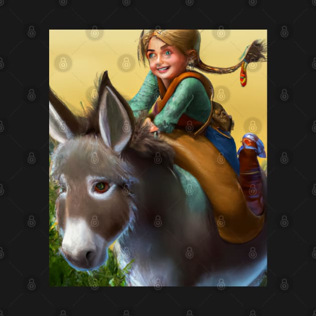 Girl with blond ponytail riding a cute donkey by JohnCorney