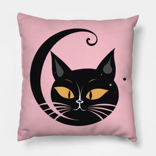 Black cat with orange eyes Pillow