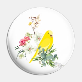 yellow parrot and colorful flowers abstract art Pin