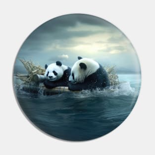 Survival Bonds: Pandas Weathering the Stormy Seas Pin