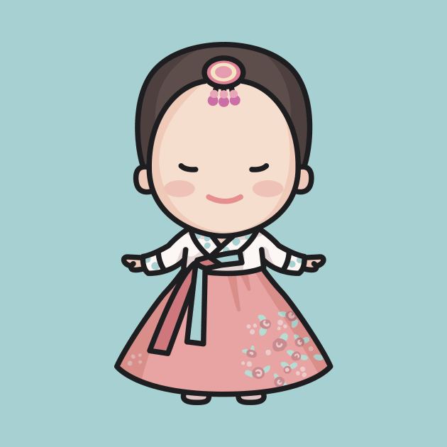 Cute Traditional Korean Bride Cartoon by SLAG_Creative