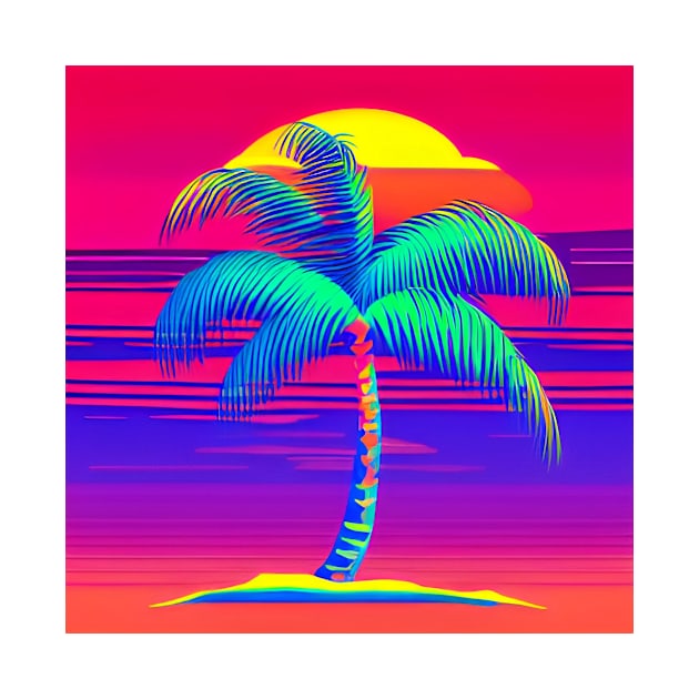 Palm Tree Paradise - Bright Colors on a Black Background by ArtistsQuest