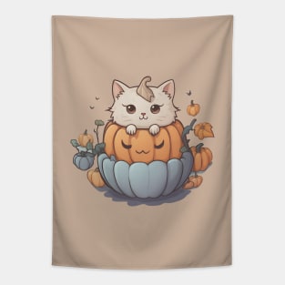 Halloween Pumpkin with Cute Cat Tapestry