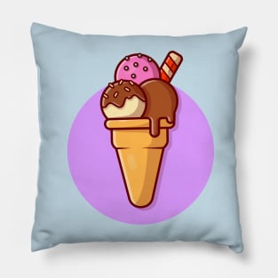 Ice Cream Cone Cartoon Vector Icon Illustration (3) Pillow