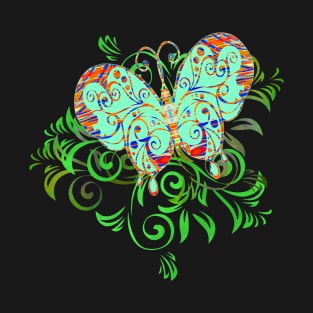 Decorative Green Butterfly Silhouette Art T-Shirt