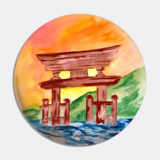 Wooden Temple Gate among the Elements Pin