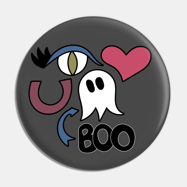 Cute Eye Love You Boo Cartoon Text Art Pin by Angel Dawn Design