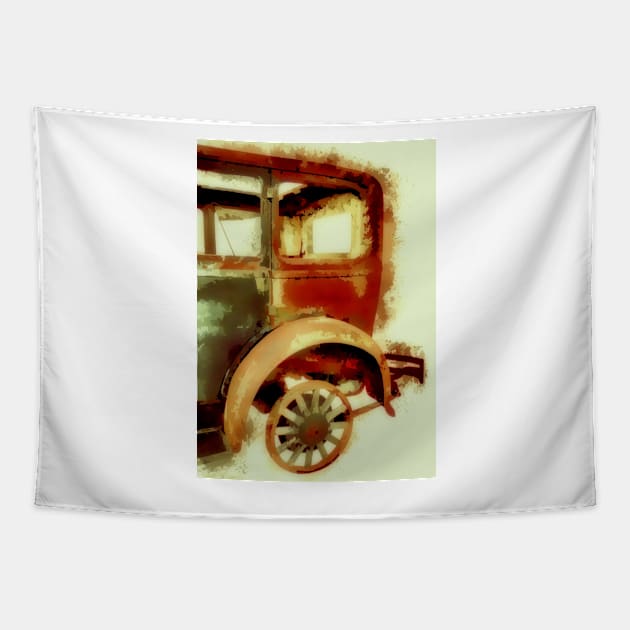 Antique Car Watercolor Effect Tapestry by JimDeFazioPhotography