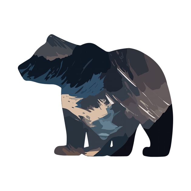 Bear Silhouette with Mountain View by Hunters