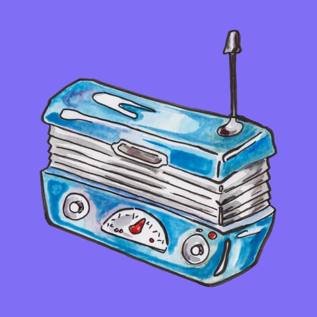 Little Blue Retro Radio by JenTheTracy