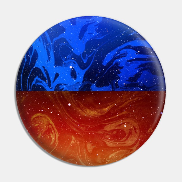 Circular Blue Orange Marble Pin by Art Designs