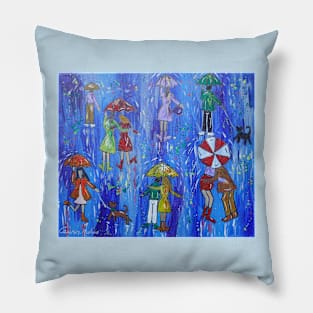 Colourful Umbrellas in a blue Sky Pillow