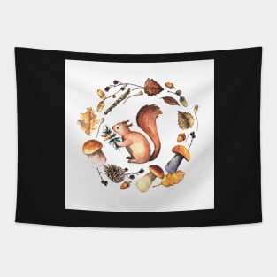 Squirrel and autumn wreath Tapestry