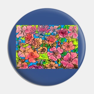 Happy Blue Rose Watercolor Pattern Pin