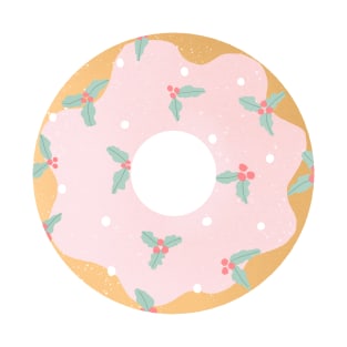 Mint and pink Christmas holly donut T-Shirt