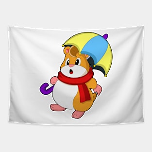 Hamster at Rain with Umbrella Tapestry