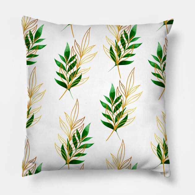 Green Gold Leaf pattern Pillow by themadesigns