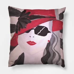 Fashion girl in a red hat. Pillow