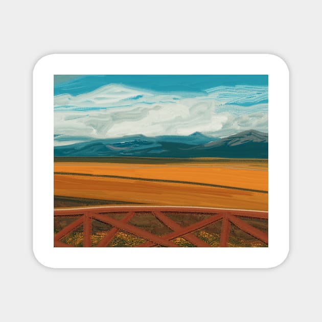 Farm field landscape illustration Magnet by Choulous79