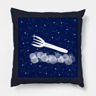 fork, restaurant, serving, lunch, dinner, eating, light, universe, cosmos, galaxy, shine, concept, illustration Pillow