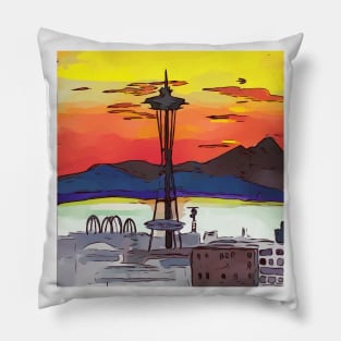 Stunning, intense red Seattle Sunset during wildfires in Canada Pillow