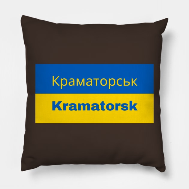 Kramatorsk City in Ukrainian Flag Pillow by aybe7elf