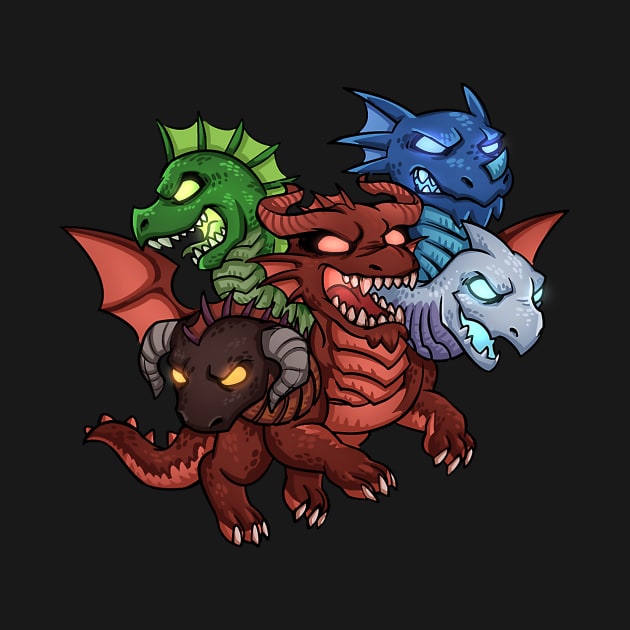 Hydra Multiple Head Dragon Cool Chibi Dragon Graphic by omorihisoka