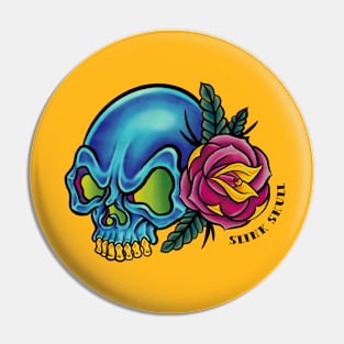 Blue skull and rose Pin