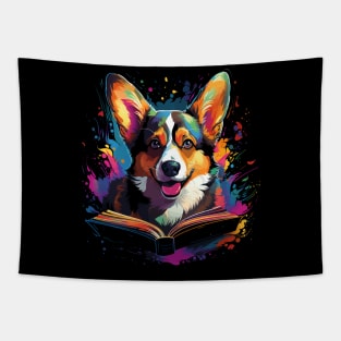 Corgi Reads Book Tapestry