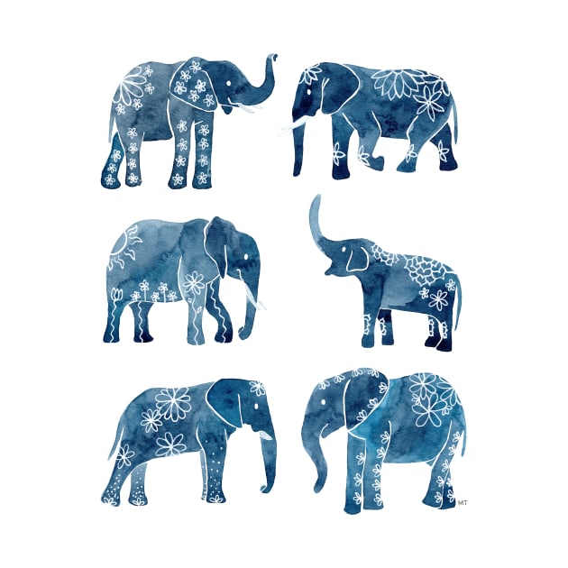 Floral Elephants - Blue by monitdesign