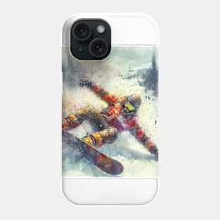 Artistic illustration of a snowboarder on the mountain in winter. Phone Case