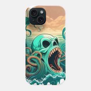 sea ​​kraken skull covering itself between waves, colorfull Phone Case